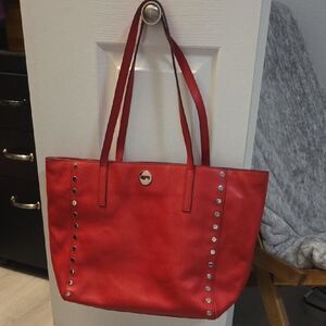 Michael Kors Red Tote with Silver Accents